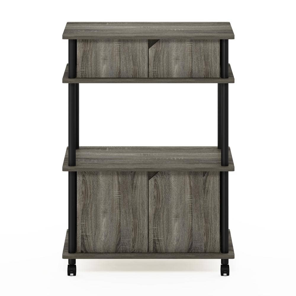 French Oak Grey and Black Kitchen Cart with Storage