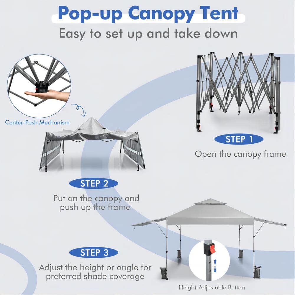 White 10' x 17.6' Outdoor Pop-Up Canopy Tent with Dual Awnings