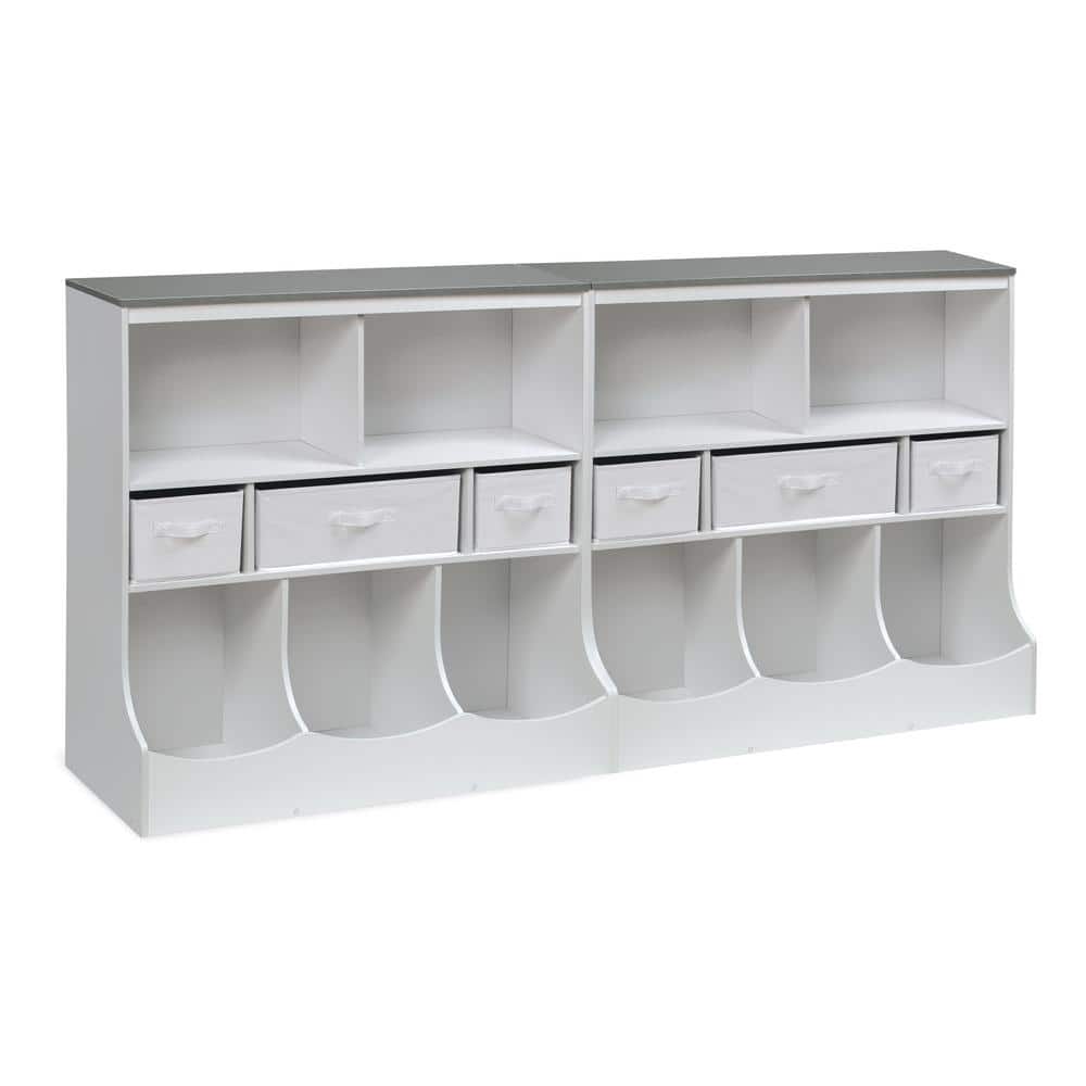 Whimsical Woodgrain & White Kids Storage Organizer with Baskets