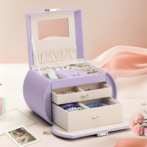 Princess Style 3-Layer Jewelry Box with Mirror, Light Purple JOAVW