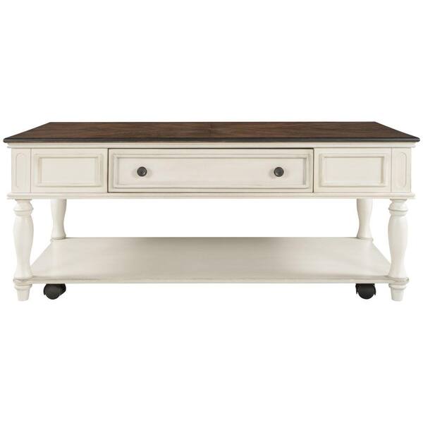 47 2 In Antique White Small Rectangle Wood Coffee Table With Caster Wheels And Drawer Ot Lkwf2 9aak Small Rectangle Wood Coffee Table, Antique White Coffee Table With Wheels