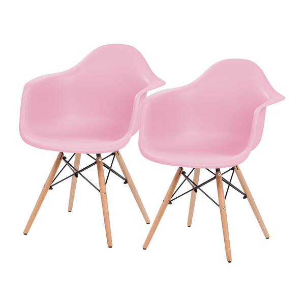 IRIS Pink Plastic Shell Chair with Arm Rest (Set of 2)
