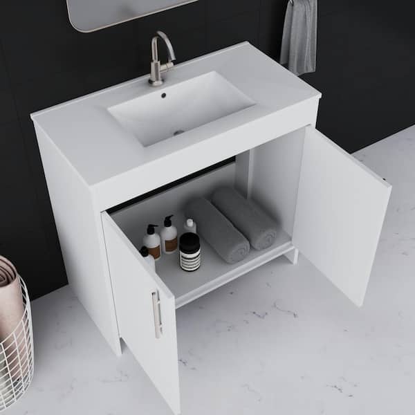 Villa 36 in. W x 18 in. D Bathroom Vanity in White with Ceramic Vanity Top in White with White Basin