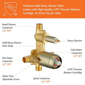 Single-Handle Wall Mount Roman Tub Faucet with Hand Shower and Waterfall in Brushed Gold