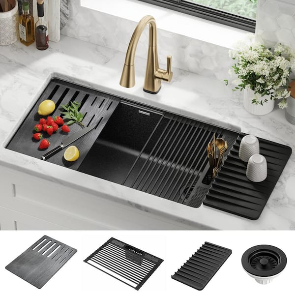 Black Undermount Stainless Steel Kitchen Sink - 27x18x9 Inch Single Bowl With Grid, Spoon Rest & Drain Set