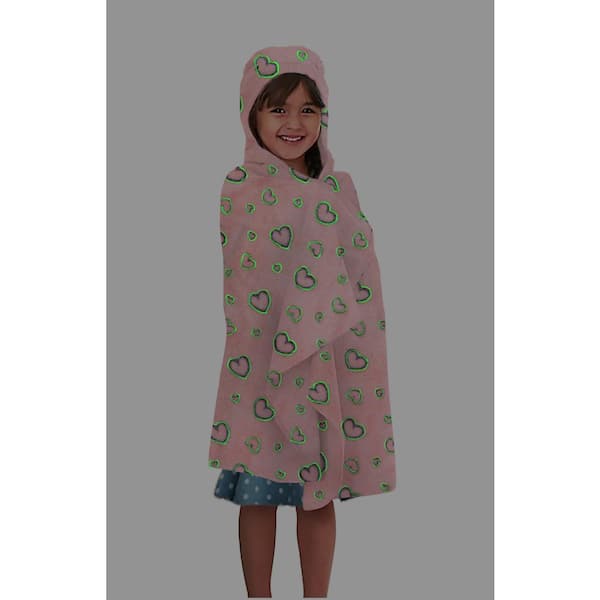 Harper Lane Kids Hooded Pink Glow in the Dark Hearts Throw Blanket