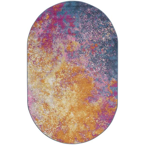 5 ft. x 8 ft. Blue Abstract Oval Rug