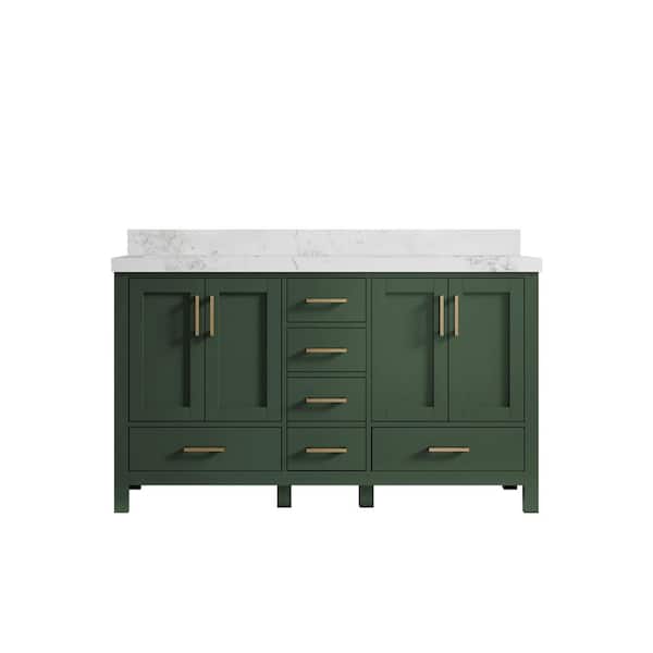 Willow Collections Malibu 60 in. W x 22 in. D x 36 in. H Double Sink Bath Vanity in Lafayette Green with 2 in. Calacatta Nuvo Top