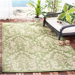 Courtyard Olive/Natural 3 ft. x 5 ft. Floral Indoor/Outdoor Patio  Area Rug