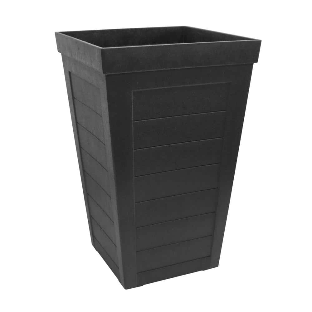 Vigoro Savana Medium Black Rubber Recycled Square Planter with Drainage Holes (14.5 in. L x 14.5 in. W x 22.5 in. H) MT5100849