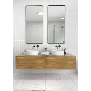 22 in. W x 48 in. H Stainless Steel Framed Radius Corner Bathroom Vanity Mirror in Black