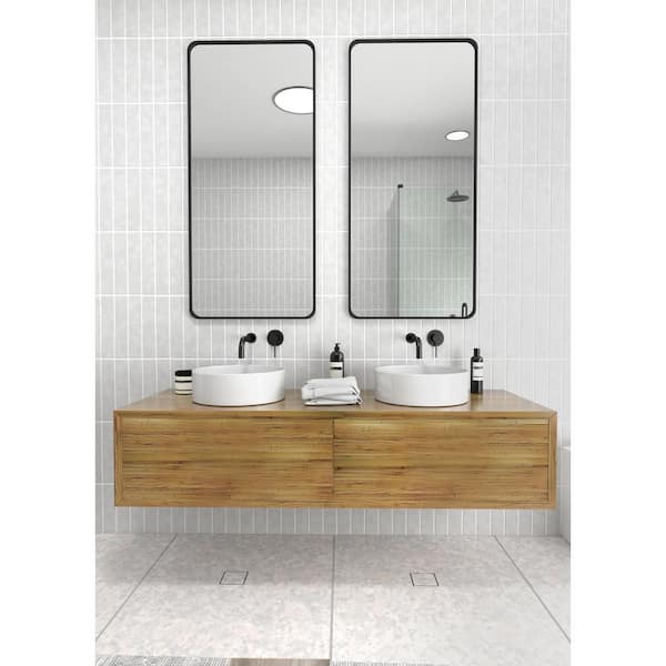 22 in. W x 48 in. H Stainless Steel Framed Radius Corner Bathroom Vanity Mirror in Black