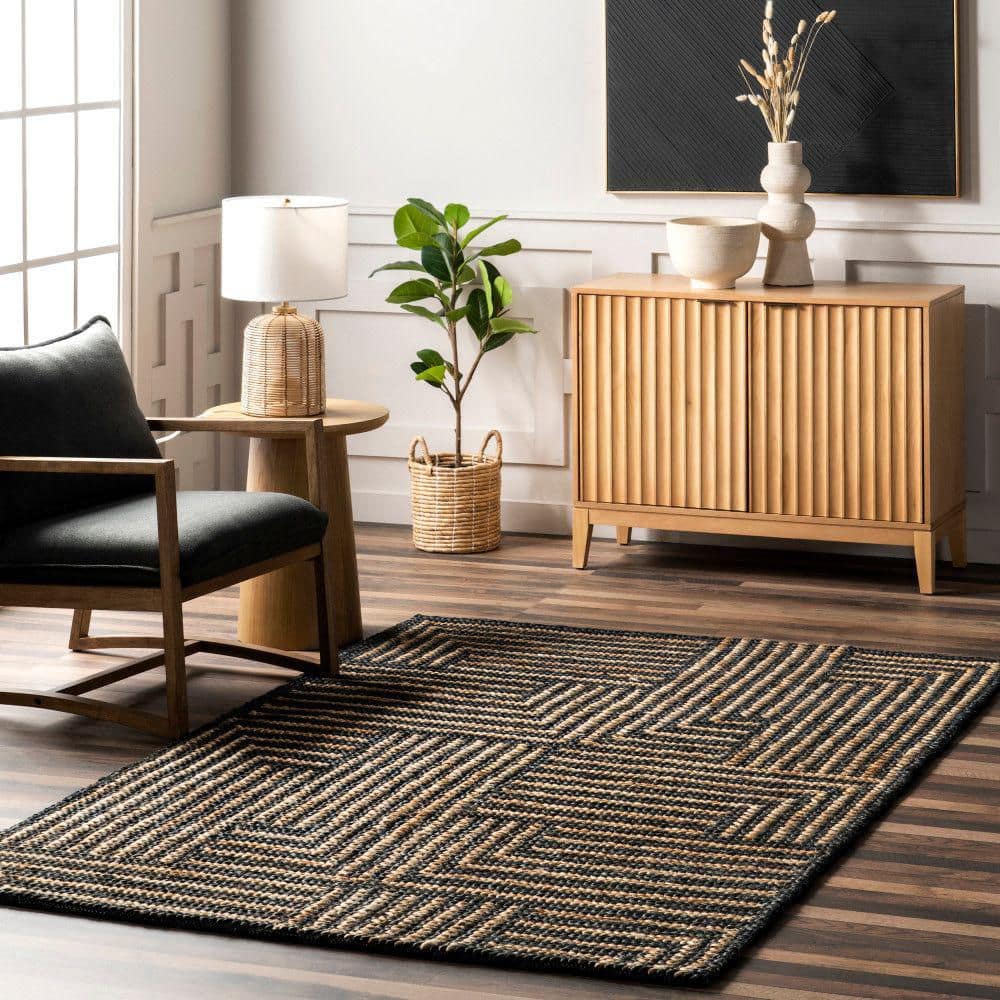 Black and Beige Braided Cotton Rectangular 4' x 6' Rug