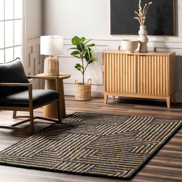 Grassland Handwoven Jute Black 8 ft. x 10 ft. Modern Area Rug