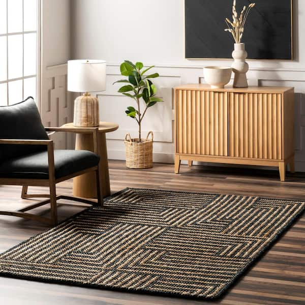 Lauren Liess Grassland Handwoven Jute Black 9 ft. x 12 ft. Modern Area Rug