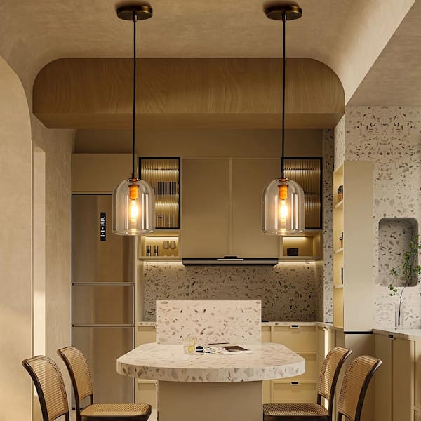 1-Light Gold Pendant Light, Modern Indoor Pendant Light with Crystal Shade for Kitchen Island, Dining Room, Living Room