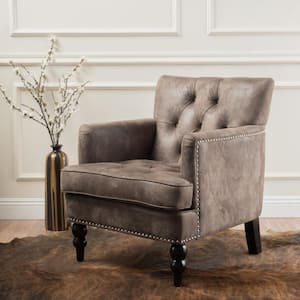 Malone Tufted Grayish Brown Microfiber Club Chair with Stud Accents