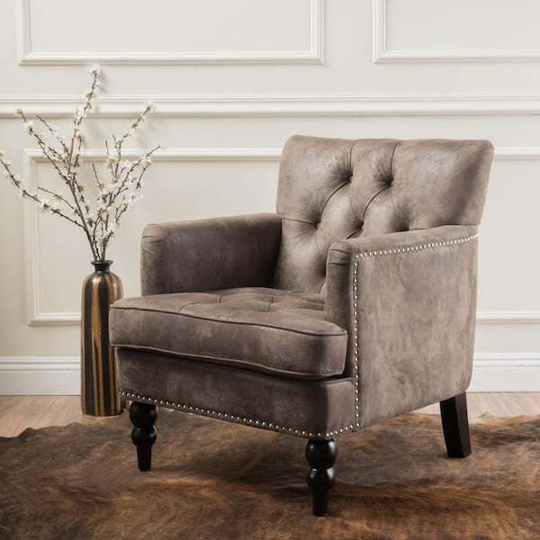 Noble House Malone Tufted Grayish Brown Microfiber Club Chair with Stud Accents