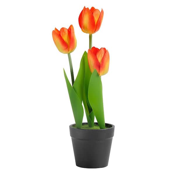 Oumilen Realistic Artificial Tulips 10 in. Orange Artificial Tulips Plant for Home and Office Decor