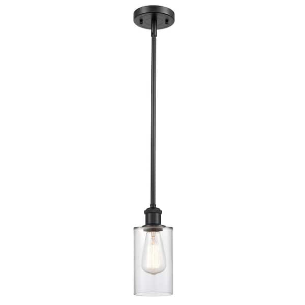 Innovations Clymer 1 Light Matte Black Drum Pendant Light with Clear Glass Shade