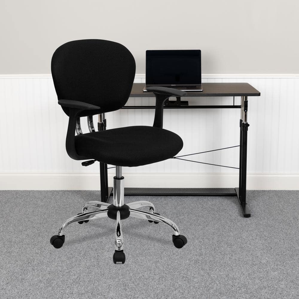 Beverly Mid-Back Black Mesh Swivel Task Chair with Chrome Base