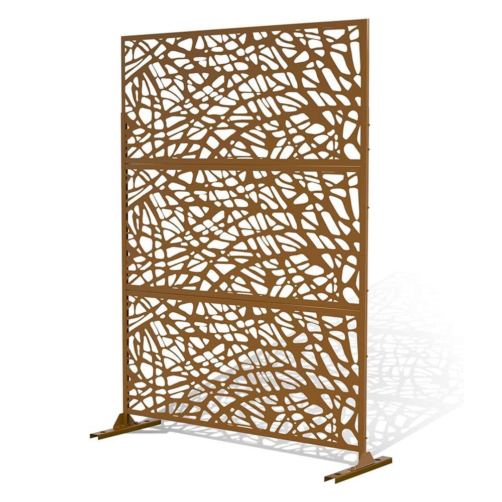 6.5 ft. H x 4 ft. L Laser Cut Brown Metal Privacy Screen 3-Panels H ...