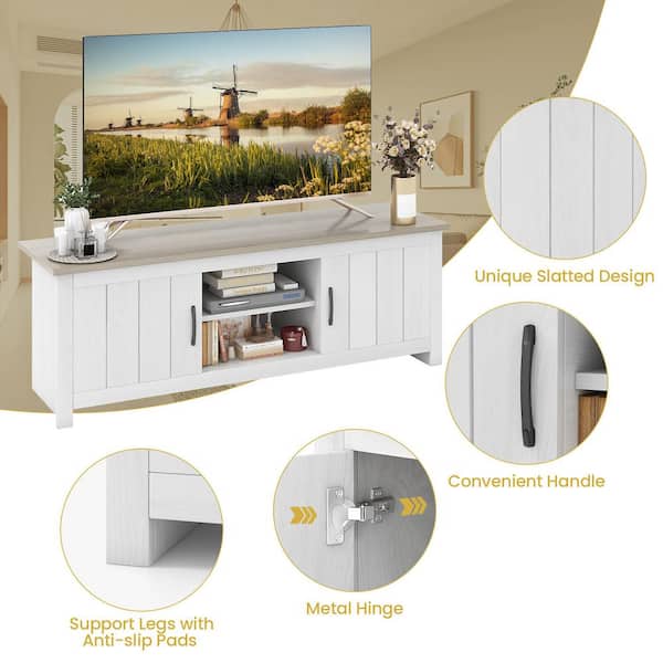 Gymax White Oak Farmhouse TV Stand for TVs up to 65 in. Media