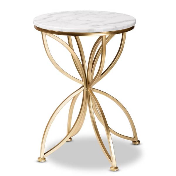 Baxton Studio Jaclyn 15.4 in. White and Gold Round Marble Top End Table