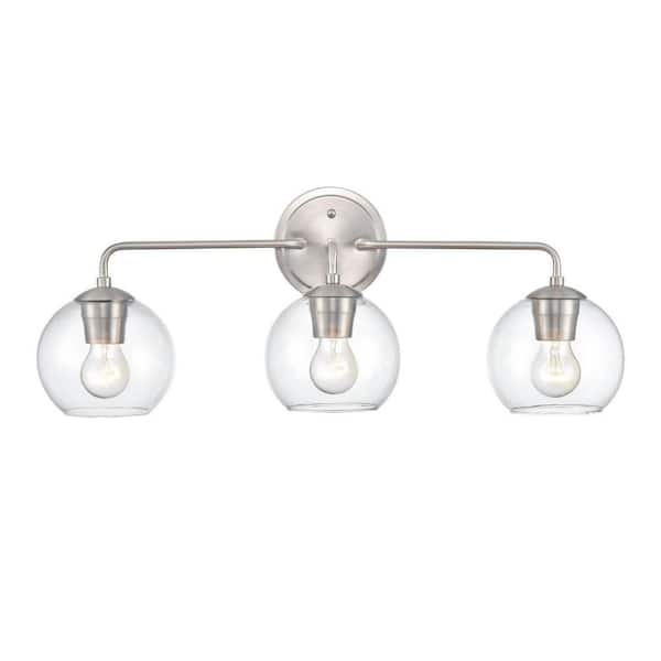 25.5 in. 3-Light Brushed Nickel Vanity Light with Clear Glass