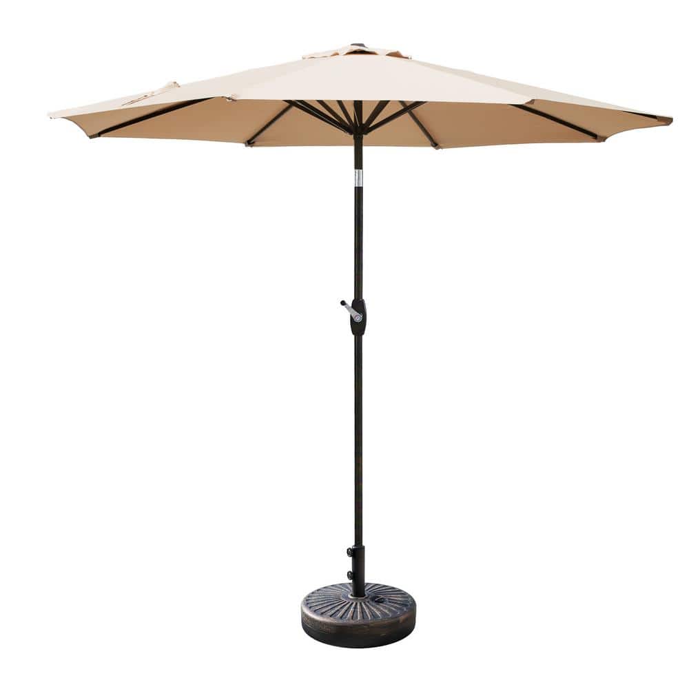 Beige 9 Ft Outdoor Patio Umbrella with Bronze Base