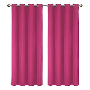 Lillian Collection Bright Rose Polyester Solid 55 in. W x 84 in. L Thermal Grommet Indoor Blackout Curtains (Set of 2)
