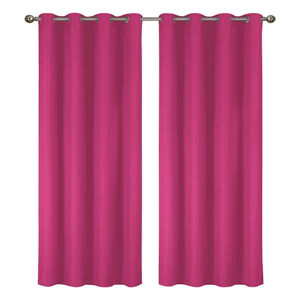 Lillian Collection Bright Rose Polyester Solid 55 in. W x 84 in. L Thermal Grommet Indoor Blackout Curtains (Set of 2)