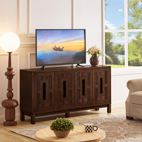 Kenneth 60.7 in. W Rectangle Walnut Wood Mid Century Modern Sideboard Buffet Cabinet with Storage