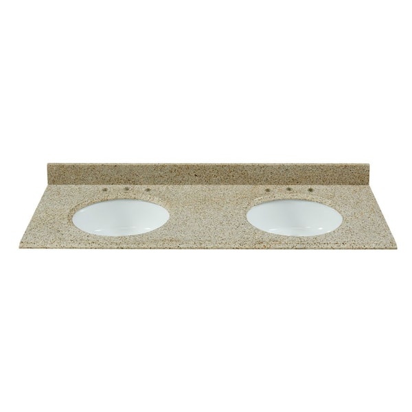 Tile and Top 61 in. W x 22 in. D Granite White Round Double Sink Vanity Top in Sahara Gold