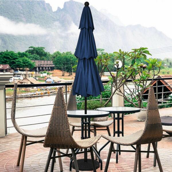 10 ft. 3-Tier Market Patio Umbrella Crank and Tilt Outdoor Umbrella in Navy