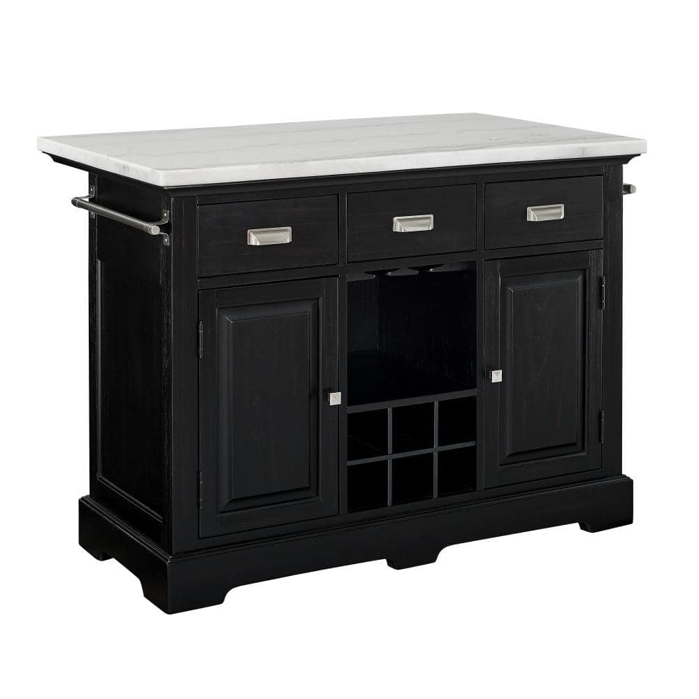 Aspen Black Marble Top Transitional Kitchen Island