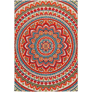 Facite Cream/Red 9 ft. 10 in. x 12 ft. 10 in. Polypropylene Area Rug