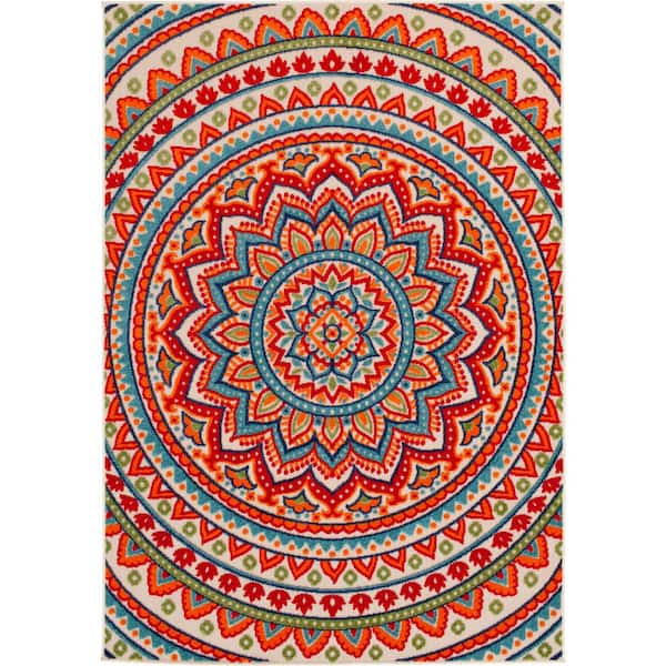 LOOMAKNOTI Facite Cream/Red 3 ft. 1 in. x 5 ft. 3 in. Polypropylene Area Rug