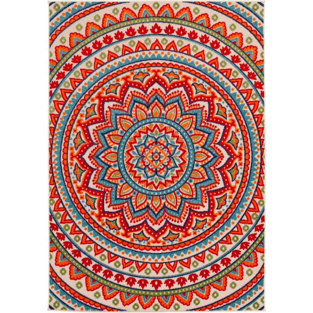Ashton woods Katamartin 5’3” x 7’ Red Medallion Woven Outdoor Polypropylene Area Rug