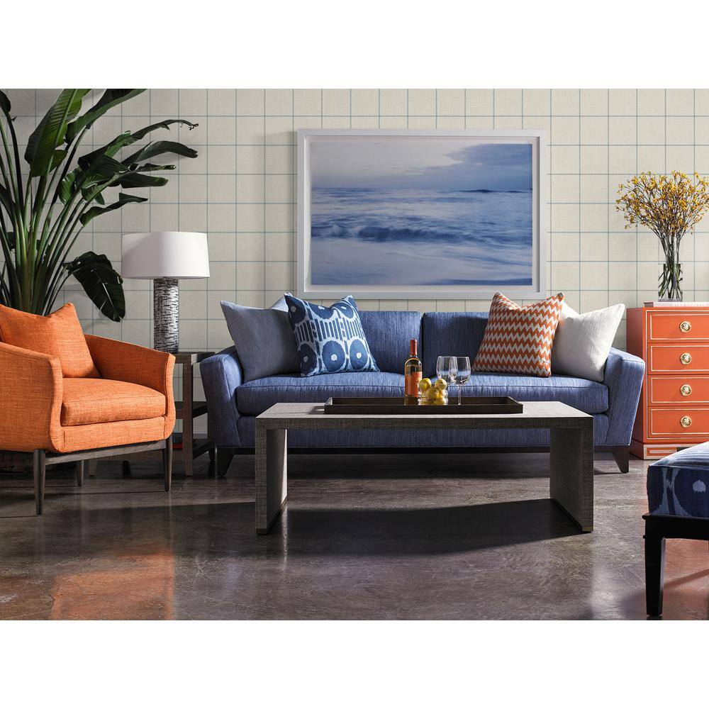 Lillian August Alabaster & Blue Linen Check Wallpaper