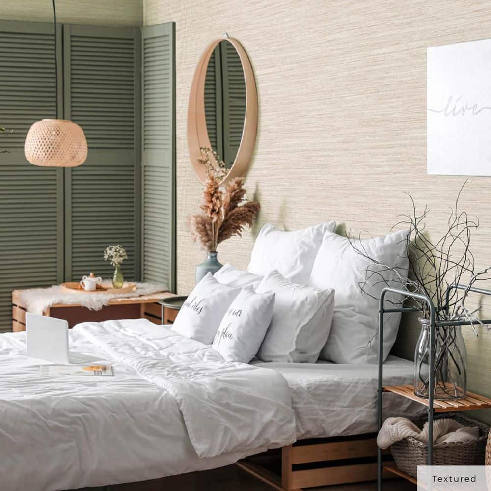 Ecru Faux Grasscloth 3D Peel and Stick Wallpaper Roll