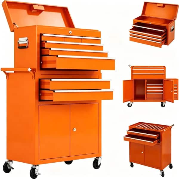8‑Drawer 2‑in‑1 Detachable Rolling Tool Chest with Wheels, Lockable Metal Toolbox for Garage Workshop