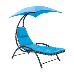 Alora Metal Outdoor Chaise Lounge with Canopy in Blue