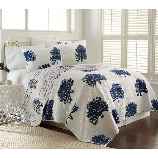 James Home All Over Coral Cottage 2-Piece Reversible Ultra-Soft Microfiber Quilt Set, Twin