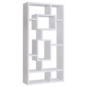70.75in White Wood 10-Shelf Geometric Bookcase