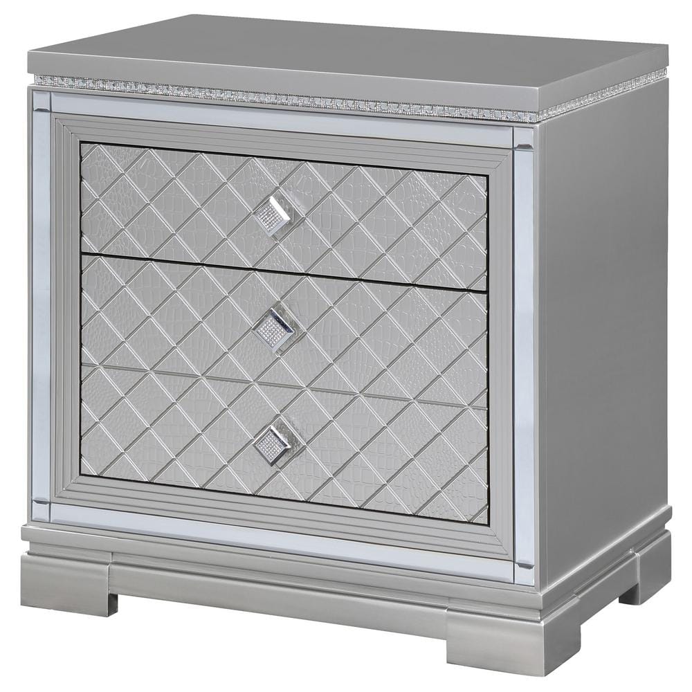 Eleanor Silver Metallic 2-Drawer Nightstand with Crystal Accents