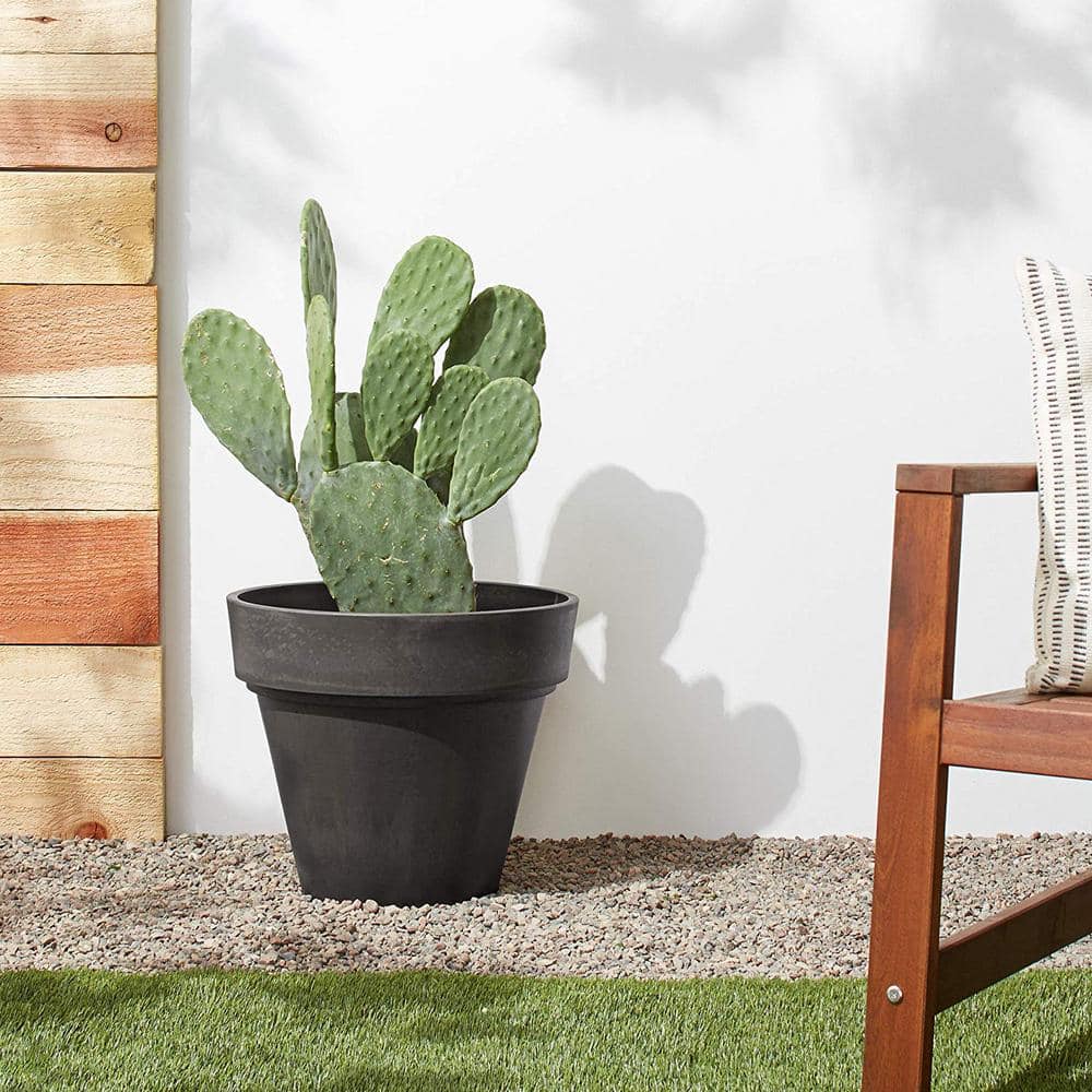 14-Inch Dark Charcoal Recycled Plastic Stone Wood Planter