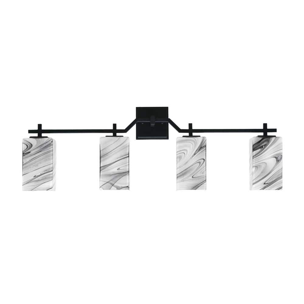 Bridgewater 4 Light Bath Bar, Matte Black Finish, 3.5 in. Square Onyx Swirl