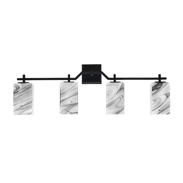Unbranded Bridgewater 4 Light Bath Bar, Matte Black Finish, 3.5 in. Square Onyx Swirl Glass