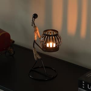 Wire Figure Candle Holder Decorative Modern Tea Light Lantern Tabletop Centerpiece Candle Stand, Front Carry